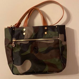 Boulevard California Joey Tote in Camo with Custom Black Skull Embroidery